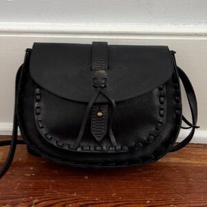 Madewell Asheville Black Leather Whipstitch Fringe Saddle Crossbody Bag